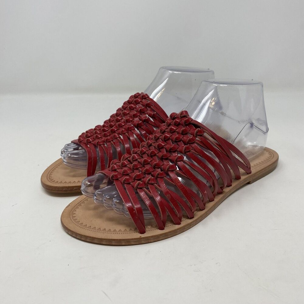 Seychelles Weekenders Sandals Womens Size 7 Red Leather Woven Slide Flat